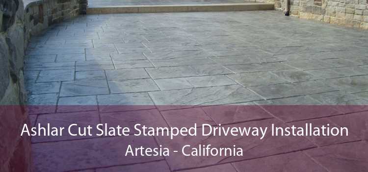 Ashlar Cut Slate Stamped Driveway Installation Artesia - California
