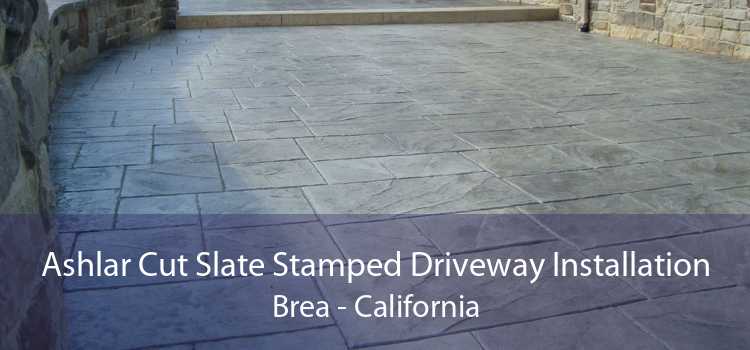 Ashlar Cut Slate Stamped Driveway Installation Brea - California