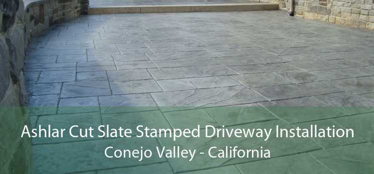 Ashlar Cut Slate Stamped Driveway Installation Conejo Valley - California