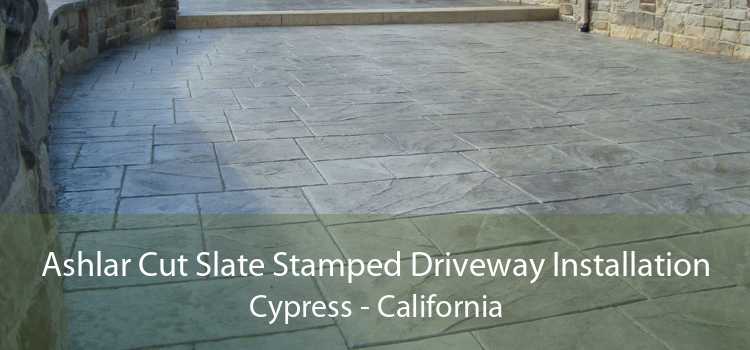Ashlar Cut Slate Stamped Driveway Installation Cypress - California