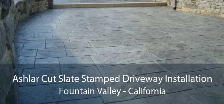Ashlar Cut Slate Stamped Driveway Installation Fountain Valley - California