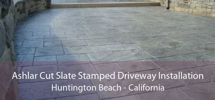 Ashlar Cut Slate Stamped Driveway Installation Huntington Beach - California