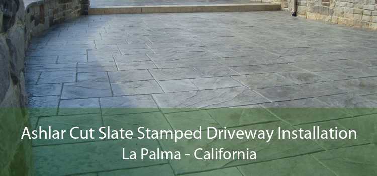 Ashlar Cut Slate Stamped Driveway Installation La Palma - California
