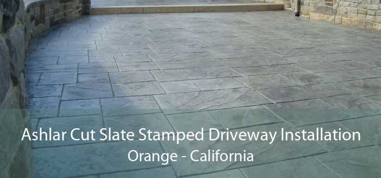 Ashlar Cut Slate Stamped Driveway Installation Orange - California