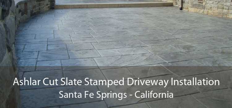 Ashlar Cut Slate Stamped Driveway Installation Santa Fe Springs - California
