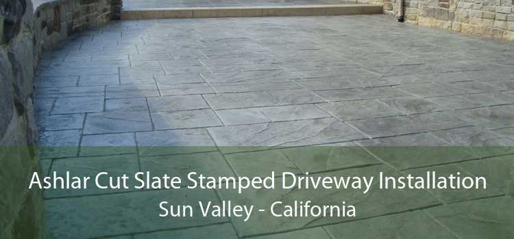 Ashlar Cut Slate Stamped Driveway Installation Sun Valley - California