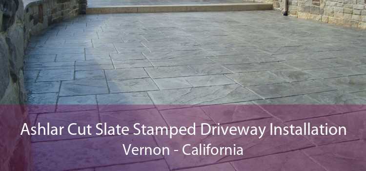 Ashlar Cut Slate Stamped Driveway Installation Vernon - California