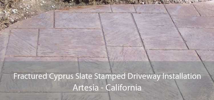 Fractured Cyprus Slate Stamped Driveway Installation Artesia - California