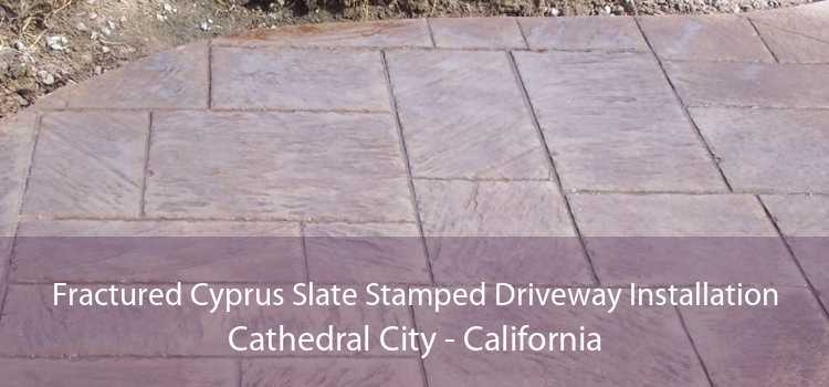 Fractured Cyprus Slate Stamped Driveway Installation Cathedral City - California