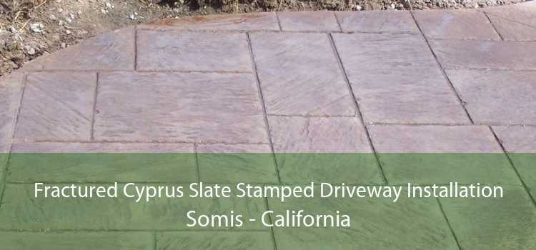 Fractured Cyprus Slate Stamped Driveway Installation Somis - California