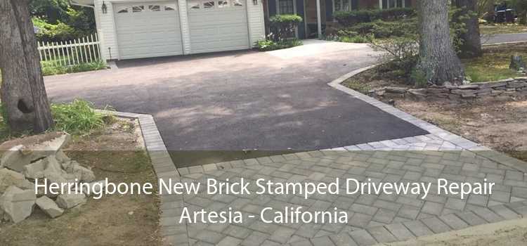 Herringbone New Brick Stamped Driveway Repair Artesia - California
