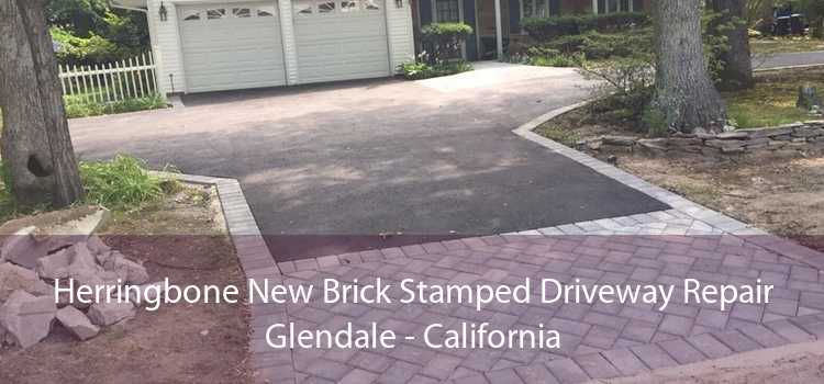 Herringbone New Brick Stamped Driveway Repair Glendale - California