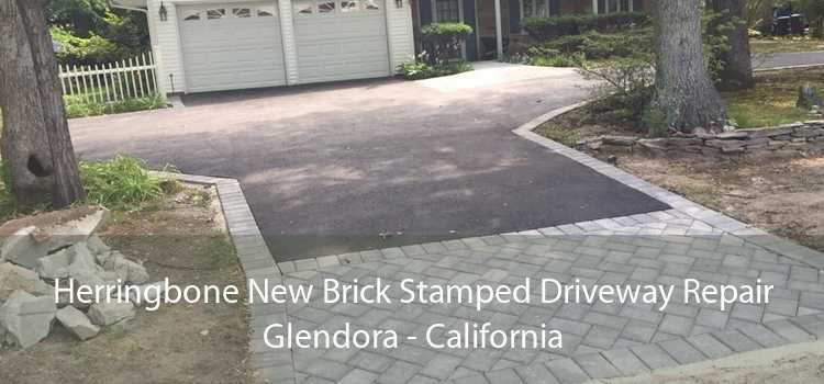 Herringbone New Brick Stamped Driveway Repair Glendora - California