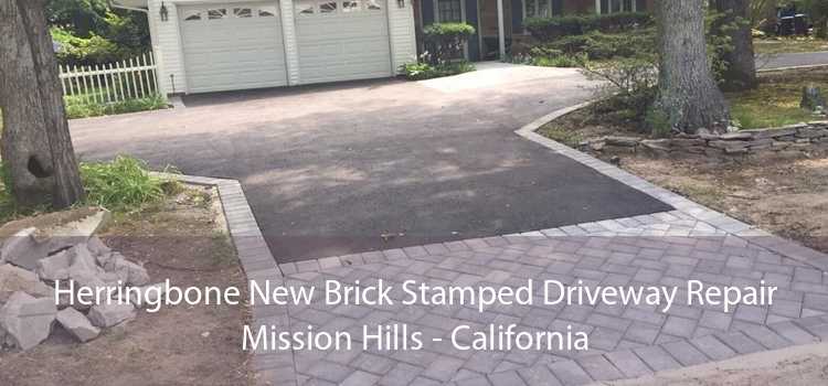 Herringbone New Brick Stamped Driveway Repair Mission Hills - California