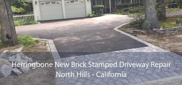 Herringbone New Brick Stamped Driveway Repair North Hills - California