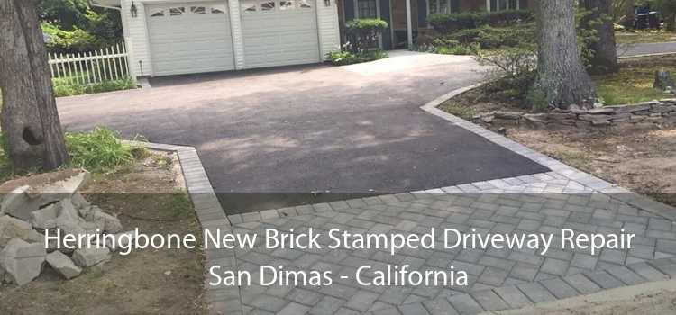 Herringbone New Brick Stamped Driveway Repair San Dimas - California