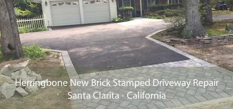 Herringbone New Brick Stamped Driveway Repair Santa Clarita - California