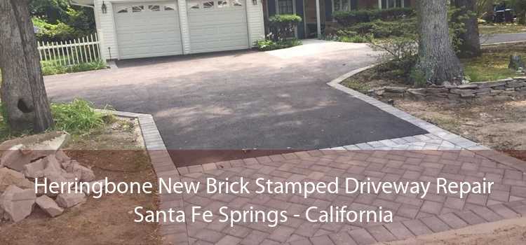 Herringbone New Brick Stamped Driveway Repair Santa Fe Springs - California