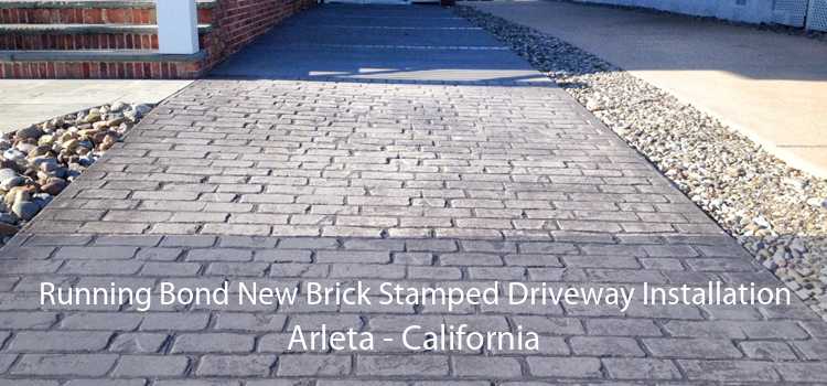 Running Bond New Brick Stamped Driveway Installation Arleta - California
