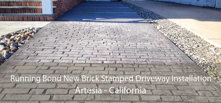 Running Bond New Brick Stamped Driveway Installation Artesia - California