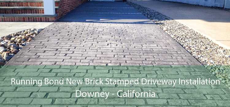 Running Bond New Brick Stamped Driveway Installation Downey - California