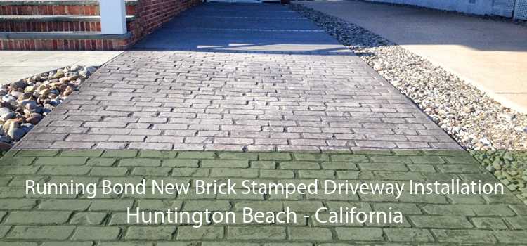 Running Bond New Brick Stamped Driveway Installation Huntington Beach - California