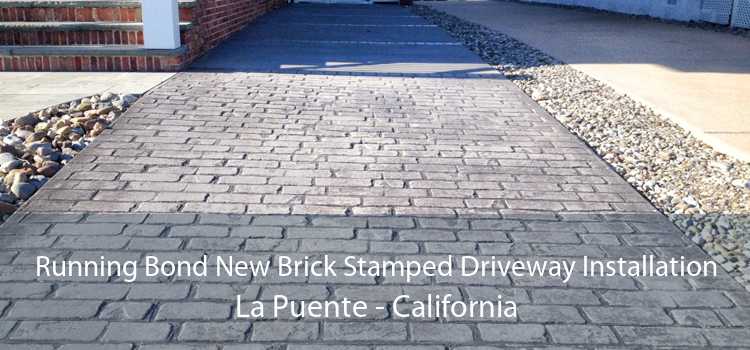 Running Bond New Brick Stamped Driveway Installation La Puente - California