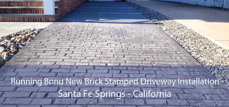 Running Bond New Brick Stamped Driveway Installation Santa Fe Springs - California