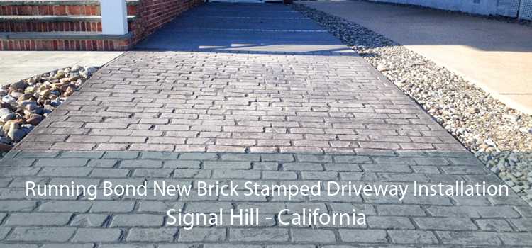 Running Bond New Brick Stamped Driveway Installation Signal Hill - California