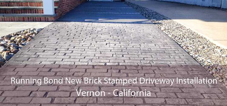 Running Bond New Brick Stamped Driveway Installation Vernon - California