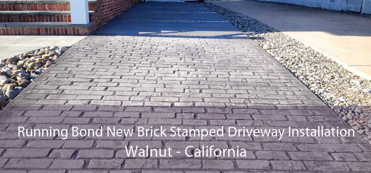 Running Bond New Brick Stamped Driveway Installation Walnut - California